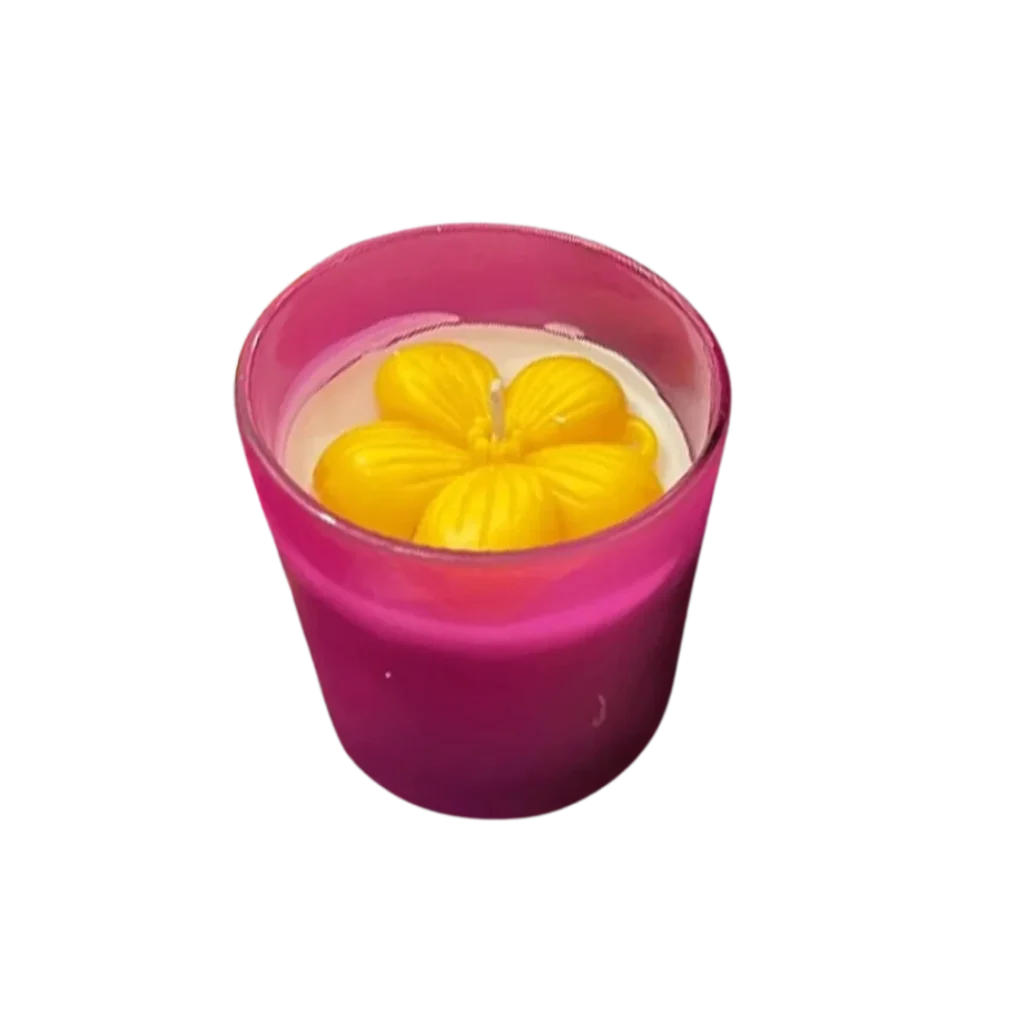 Pink Glass & Yellow Flowers Candle