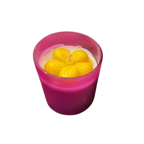 Pink Glass & Yellow Flowers Candle